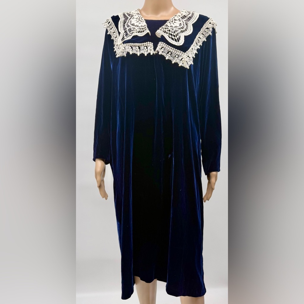 VTG Jessica McClintock Blue Velvet Dress Women's SZ 5 Cottagecore Prairie Modest